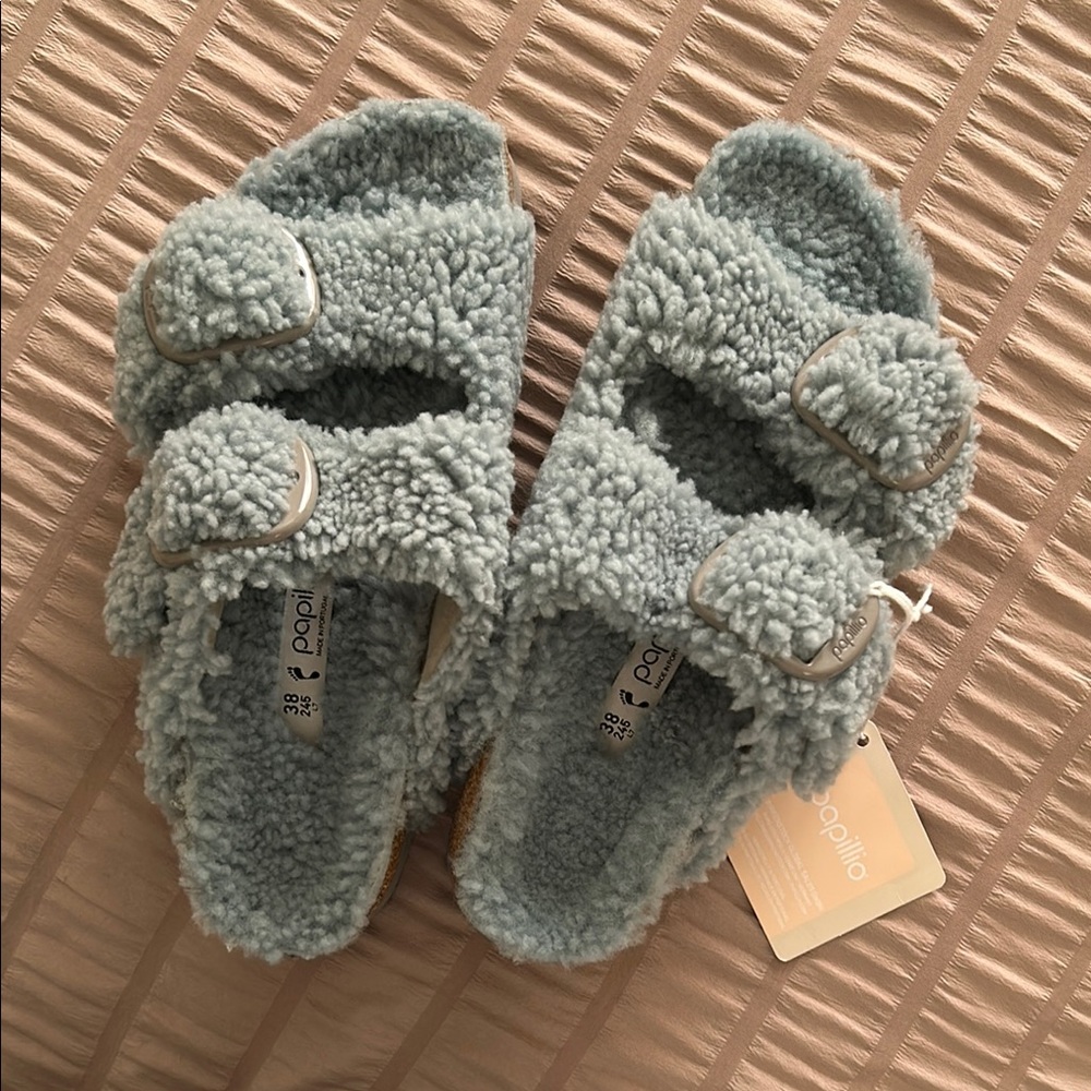 Papillio (Birkenstock) Blue and Gray Sandals with Open Back Design